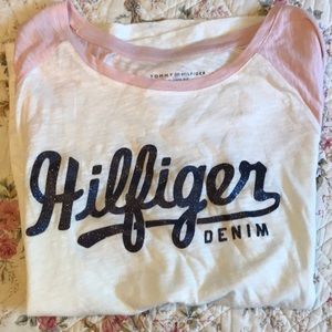 Tommy Hilfiger baseball tee XL pink/off white